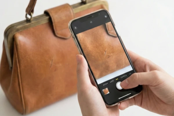 かばんをスマホで撮影